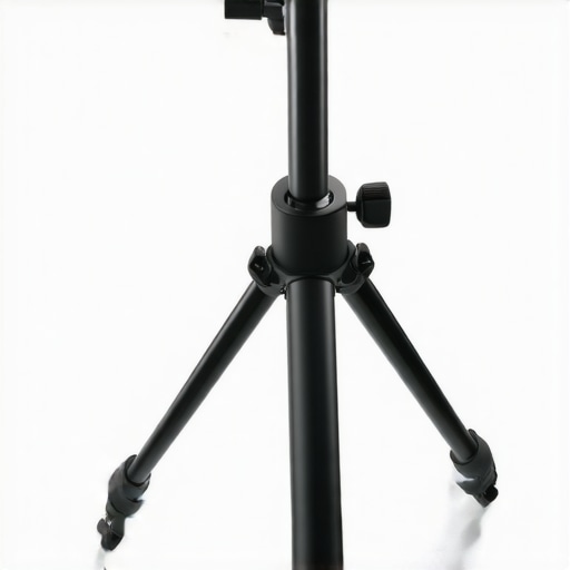 Close-up of professional studio C stand with adjustable arms and safety locks