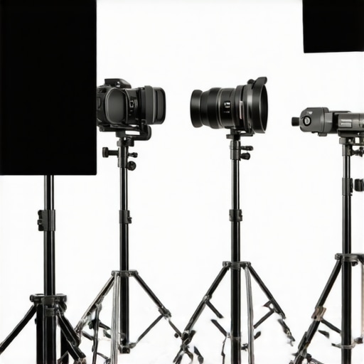 Professional Filmmaking Support Gear Setup Support gear setup with camera and lighting in studio