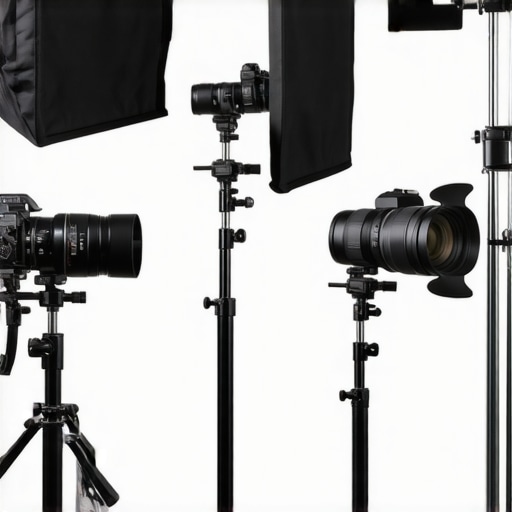 Support gear like C stands and light stands in a professional studio environment.