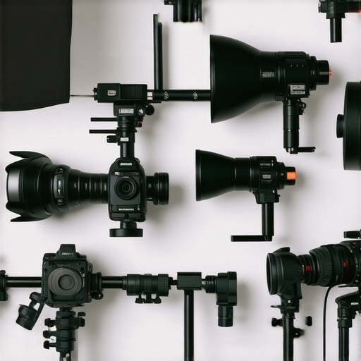Support gear setup in a professional photography studio with C stands and lighting