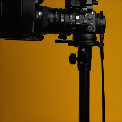Close-up of a sturdy support stand with boom arm in studio