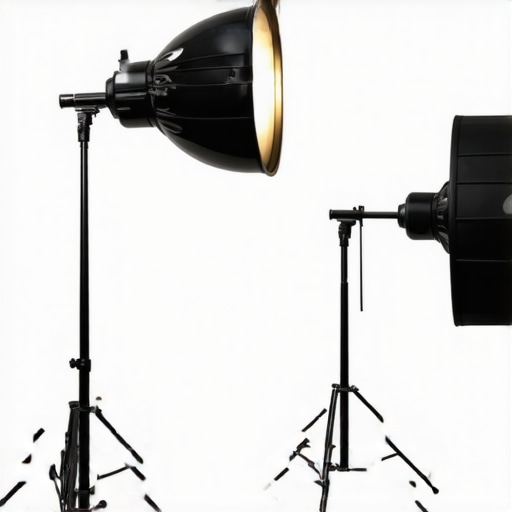 Studio lights mounted on high-quality stands with boom arms for stability