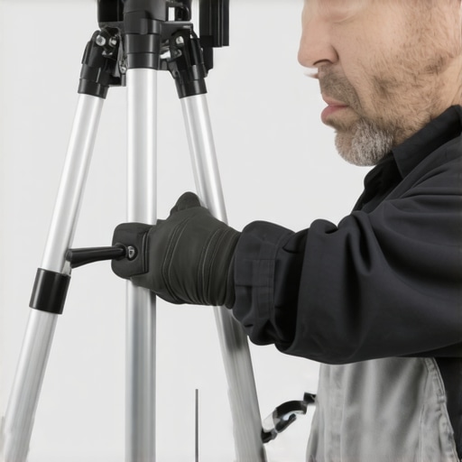 Technician maintaining camera support gear for optimal performance