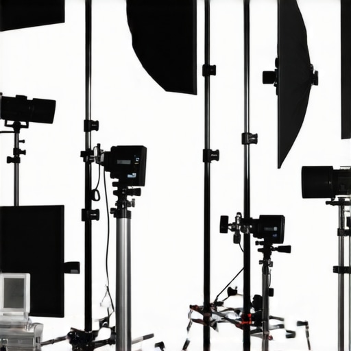 Film set showing tripods and support gear for stable filming