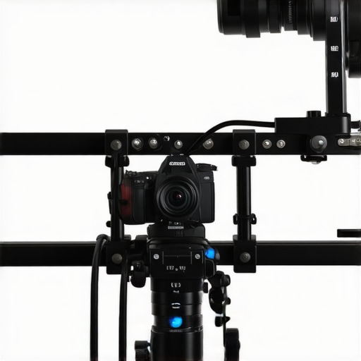 Close-up of neatly routed SDI cables secured on a support arm with Velcro and clips.