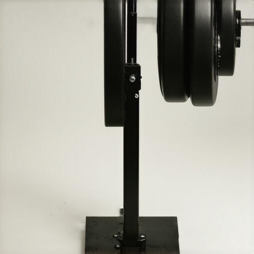 A professional support stand with weights and wide legs demonstrating stability in a small studio environment
