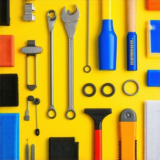 Support Gear Maintenance Toolkit Support gear maintenance toolkit with wrenches, microfiber cloths, and lubricants on a workbench in a studio.