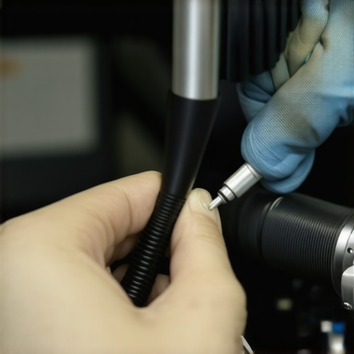 Technician lubricating a camera support joint to ensure stability