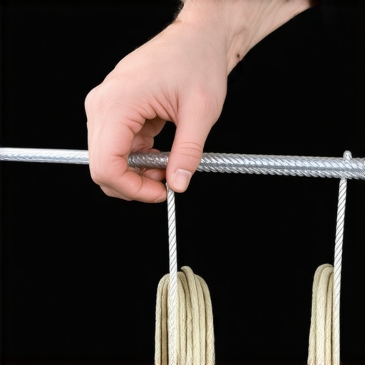 Person attaching a turnbuckle clamp to a studio cable to prevent slipping