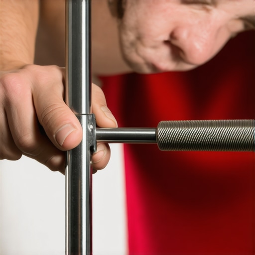 Technician adjusting a support stand with a torque wrench in studio