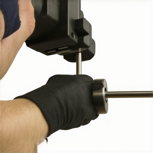 Technician tightening screws on a boom arm in a studio