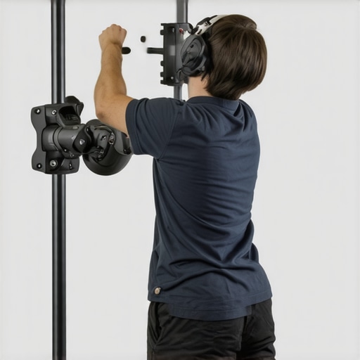 Technician attaching a wall mount bracket for a studio boom arm
