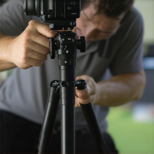 Photograph of a filmmaker cleaning and lubricating a tripod to ensure long-term reliability.