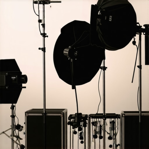 A clean, organized photography studio showcasing mounted lights, low-profile racks, and cable management